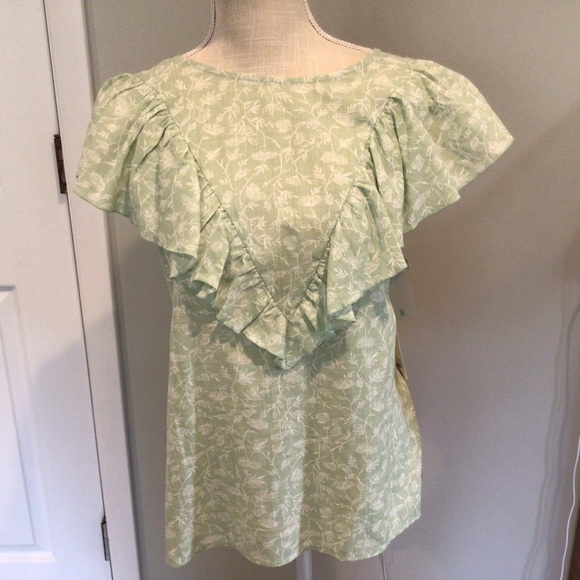 A N A Tina Flora Light Green Ruffle sleeveless Shirt New Size XL - Picture 3 of 6